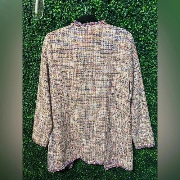 Laundry By Shelli Segal - Boucle Knit Textured Fringe Trim Jacket - Size Medium - Picture 6 of 10